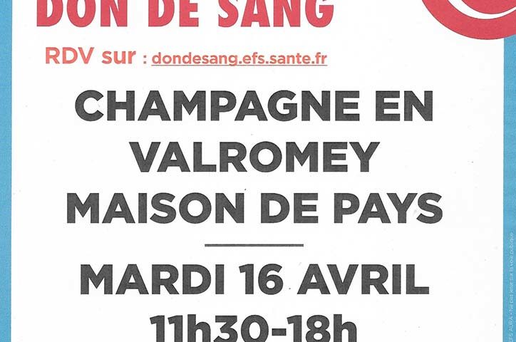 Don du sang avril 2024 Champagne-en-Valromey