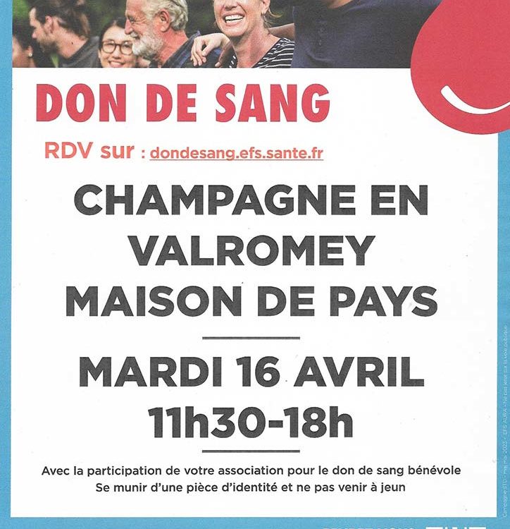 Don du sang avril 2024 Champagne-en-Valromey